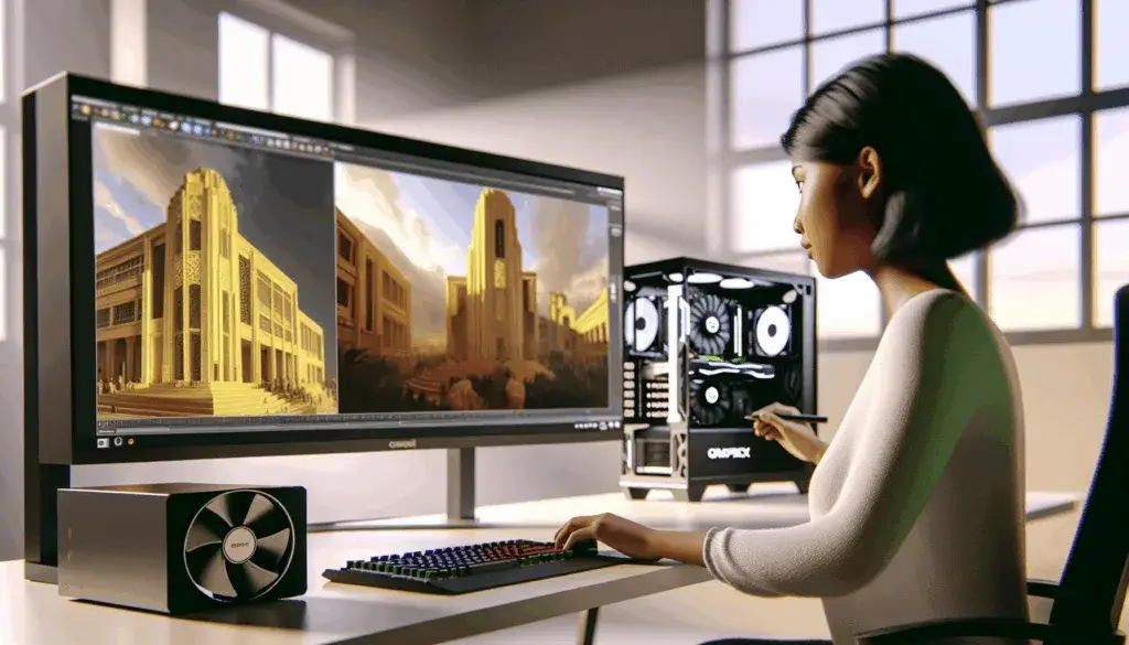 3D artist working on a complex scene with NVIDIA RTX 5090