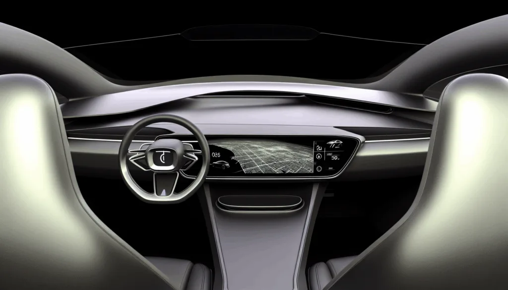 Tesla Model 3's sleek interior with large central screen displaying navigation