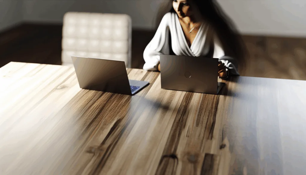 Person comparing laptops